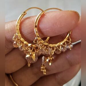 Bollywood  earings / hoops gold plated with white crystals  /…